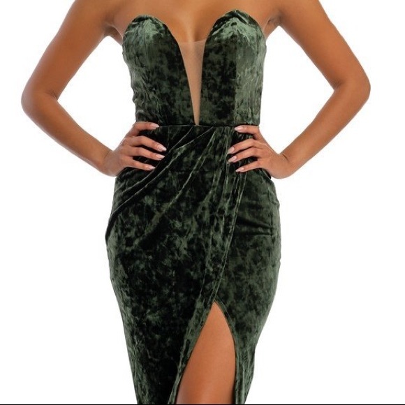 🎄Holiday Cocktail Party Velvet Sweetheart Maxi Dress Gown with Slit - Picture 2 of 7
